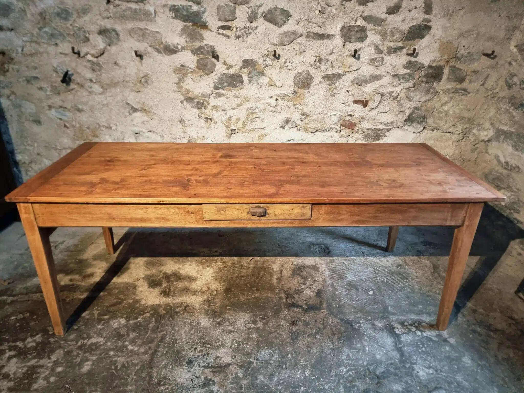 Antique French farmhouse dining table in oak and pine, circa 1900