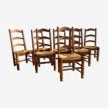 Lot de 8 chaises paillées 1960