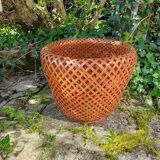 Very pretty woven bamboo plant pot from the 60s