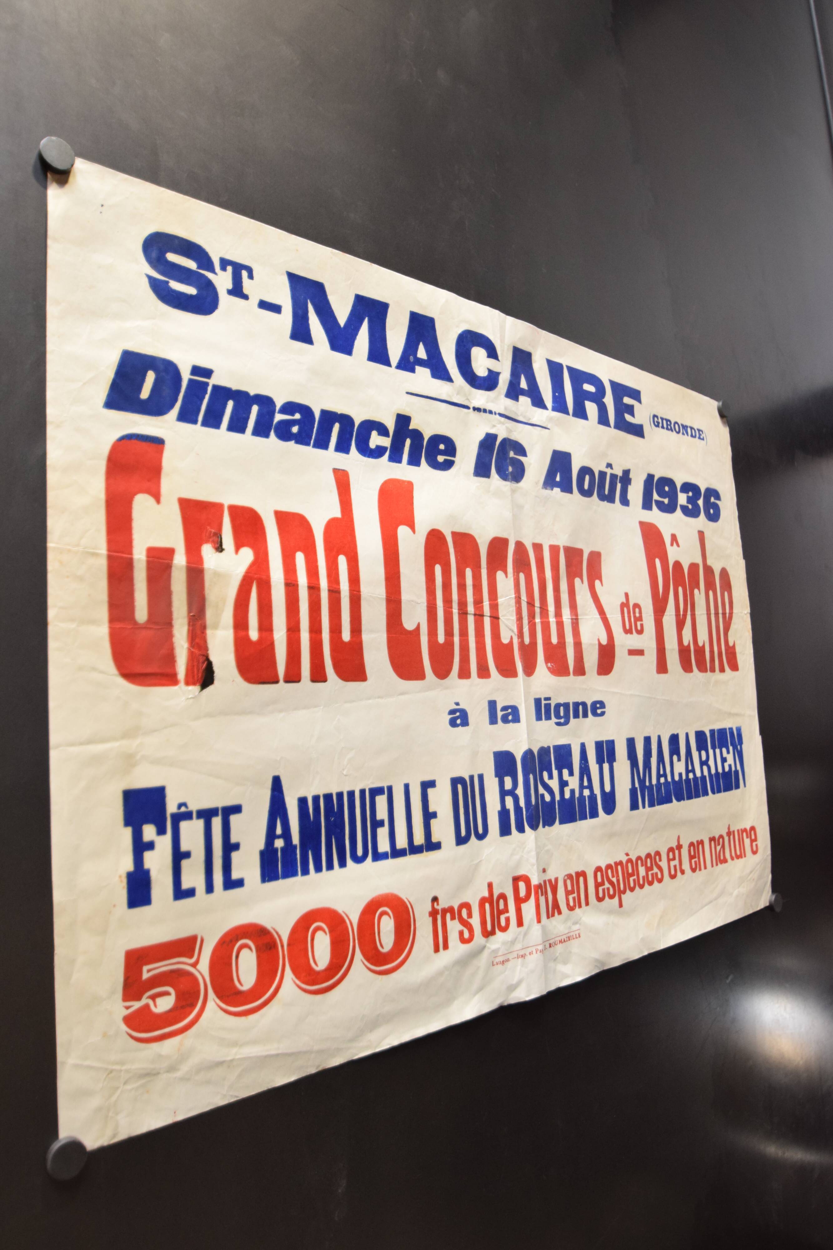 Affiche "Grand Concours de Pêche" Saint-Macaire 1936