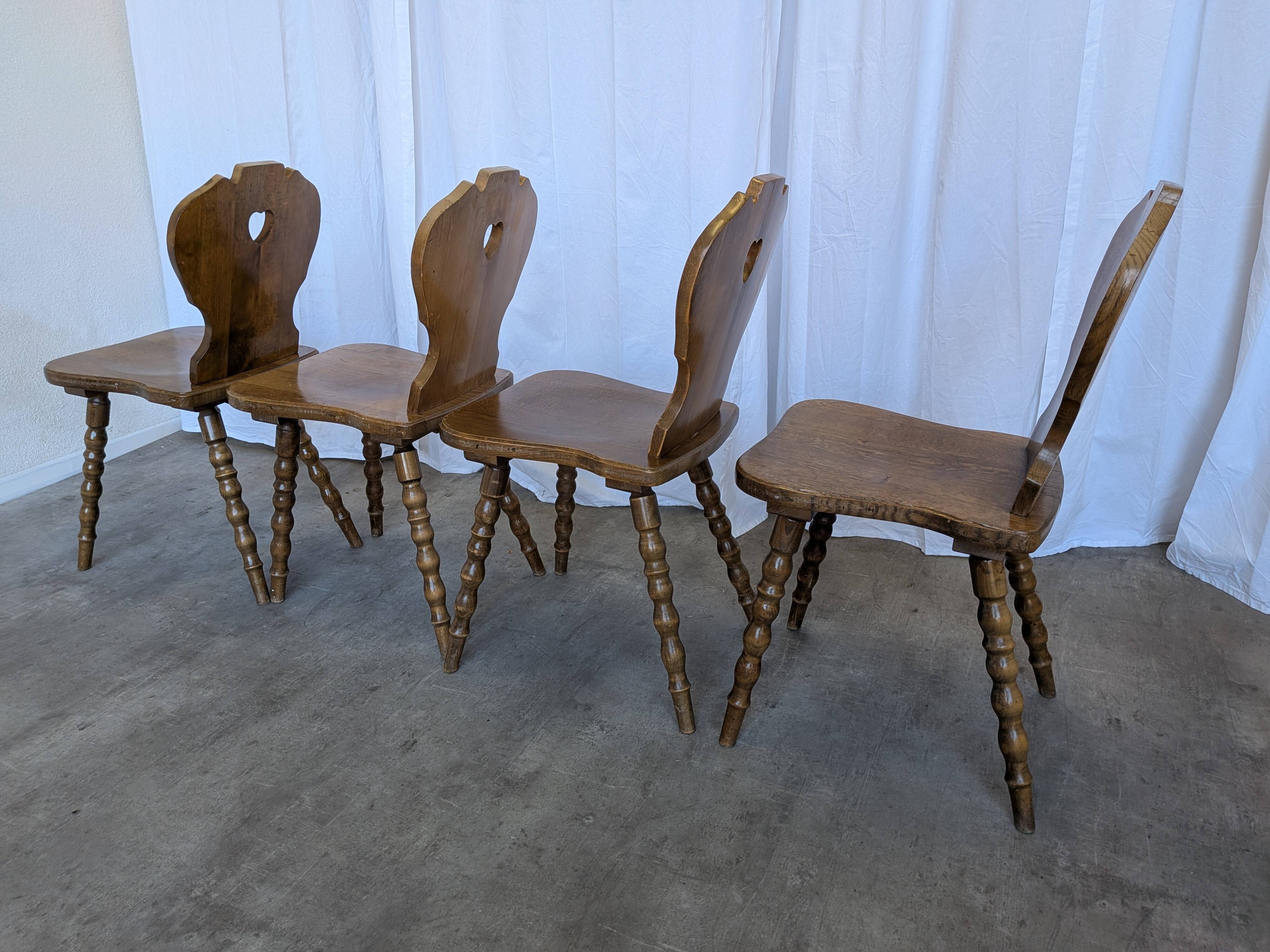 Set of 4 Vintage Tyrolean Heart Cutout Wooden Dining Chairs