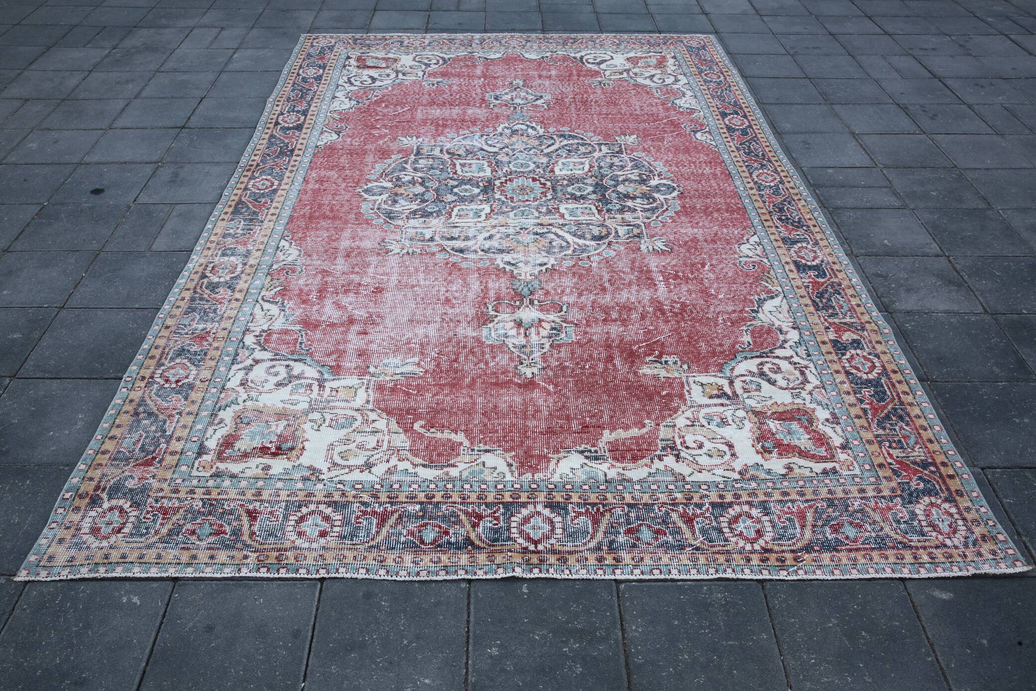 Vintage Persian Brick Red Rug, Hand Knotted Oriental Carpet, 209x325 Cm