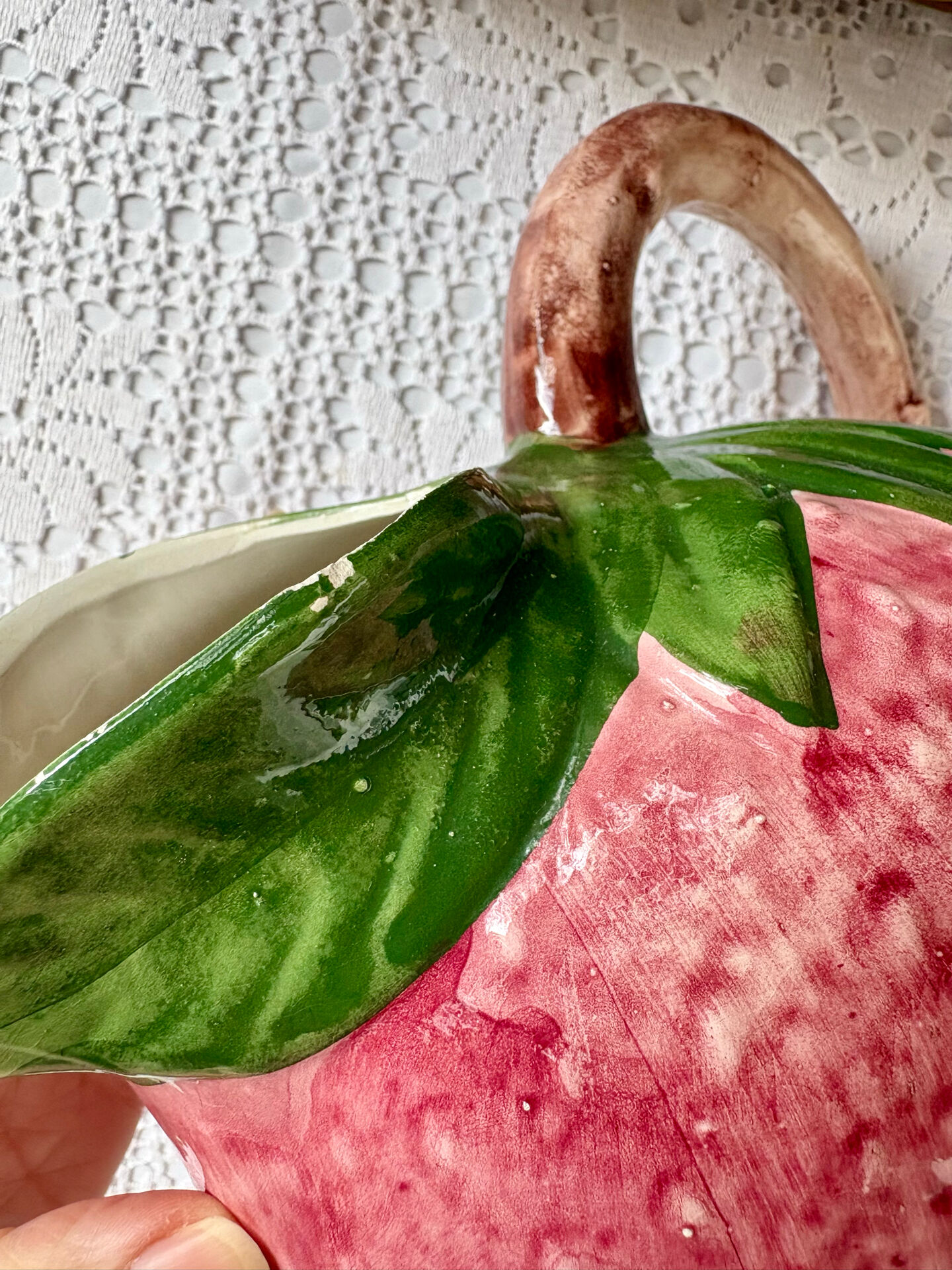 Large strawberry barbotine jug Bassano Italy
