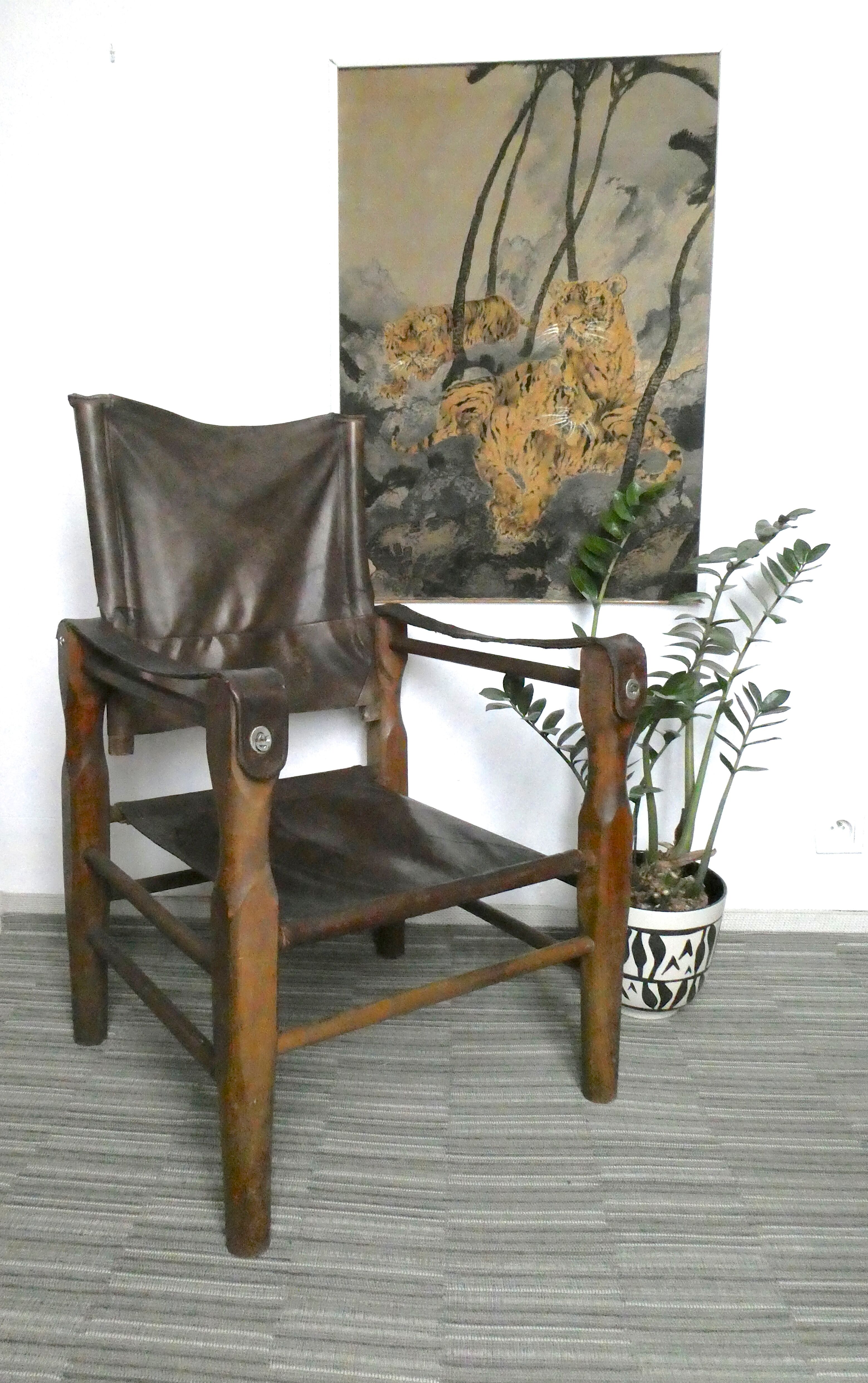 Chair called Safari wooden and leather, 1950s