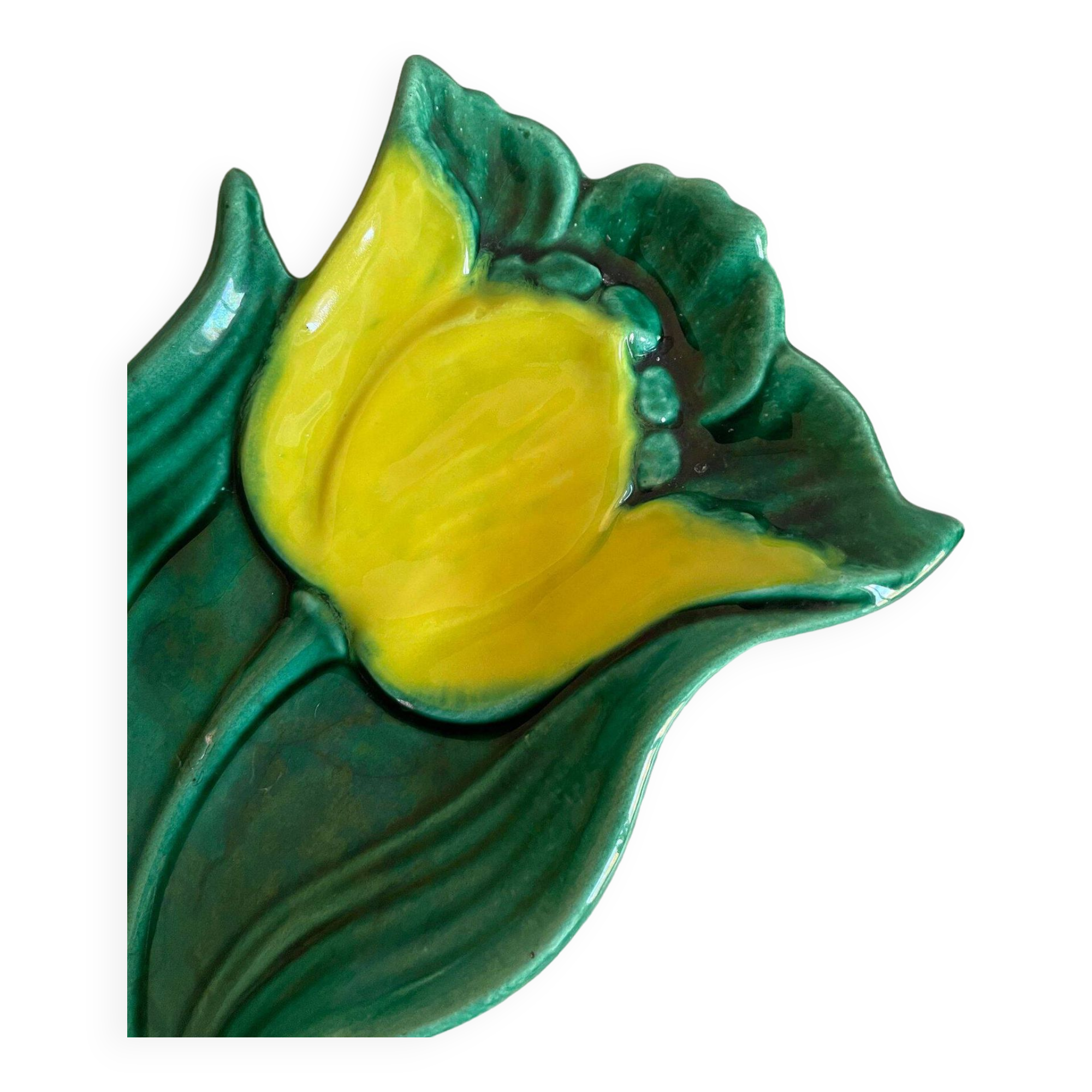 Spoon rest or pocket tray with tulip decor signed Vallauris