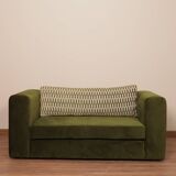 Vintage Two-seater Sofa, Deep Green Velvet, Cuschion patterns