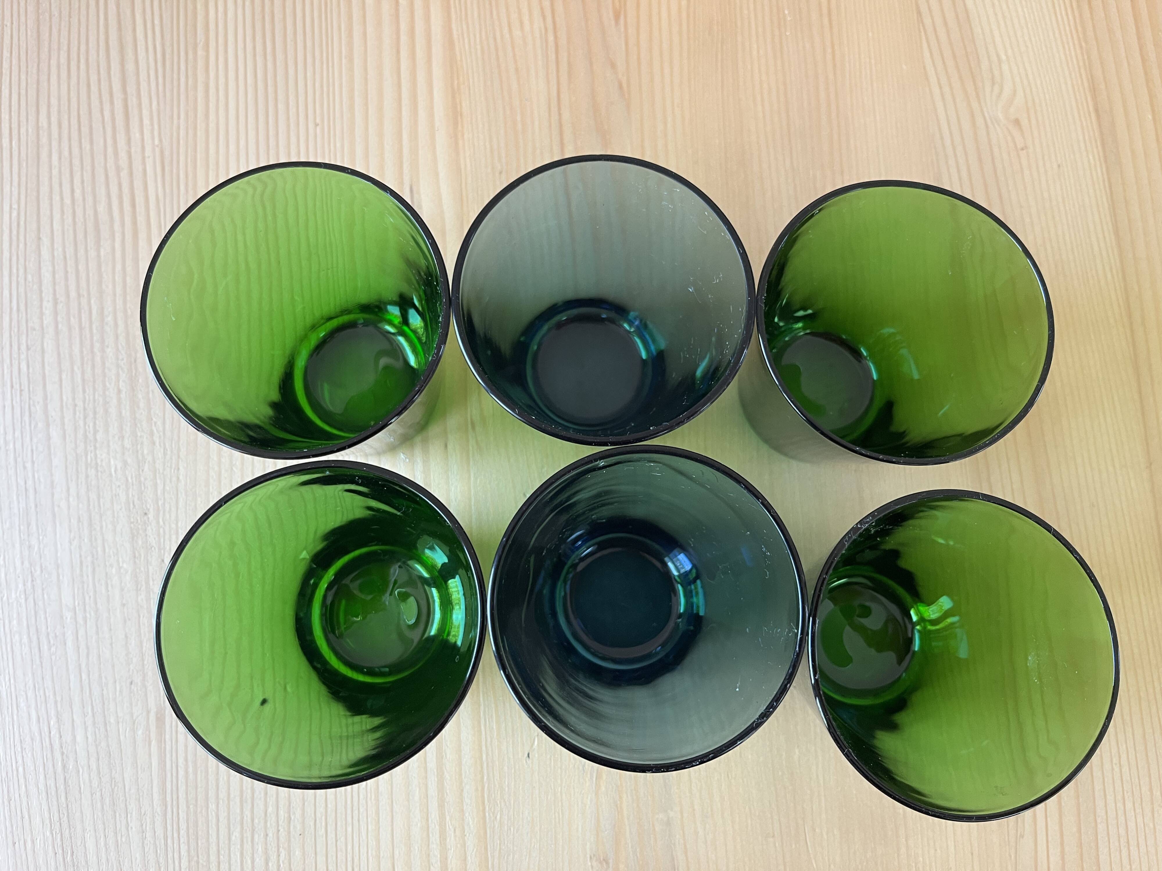 6 verres Vereco verts et bleus Vintage
