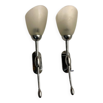 Chrome Satinated Glass Sconces Set of 2 1970’s