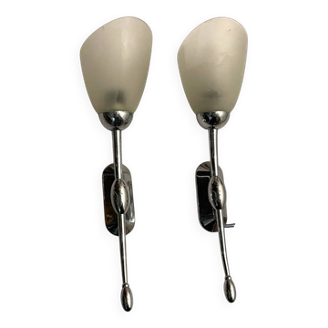 Chrome Satinated Glass Sconces Set of 2 1970’s
