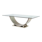 Belgo Chrom dining table in brushed stainless steel and glass top