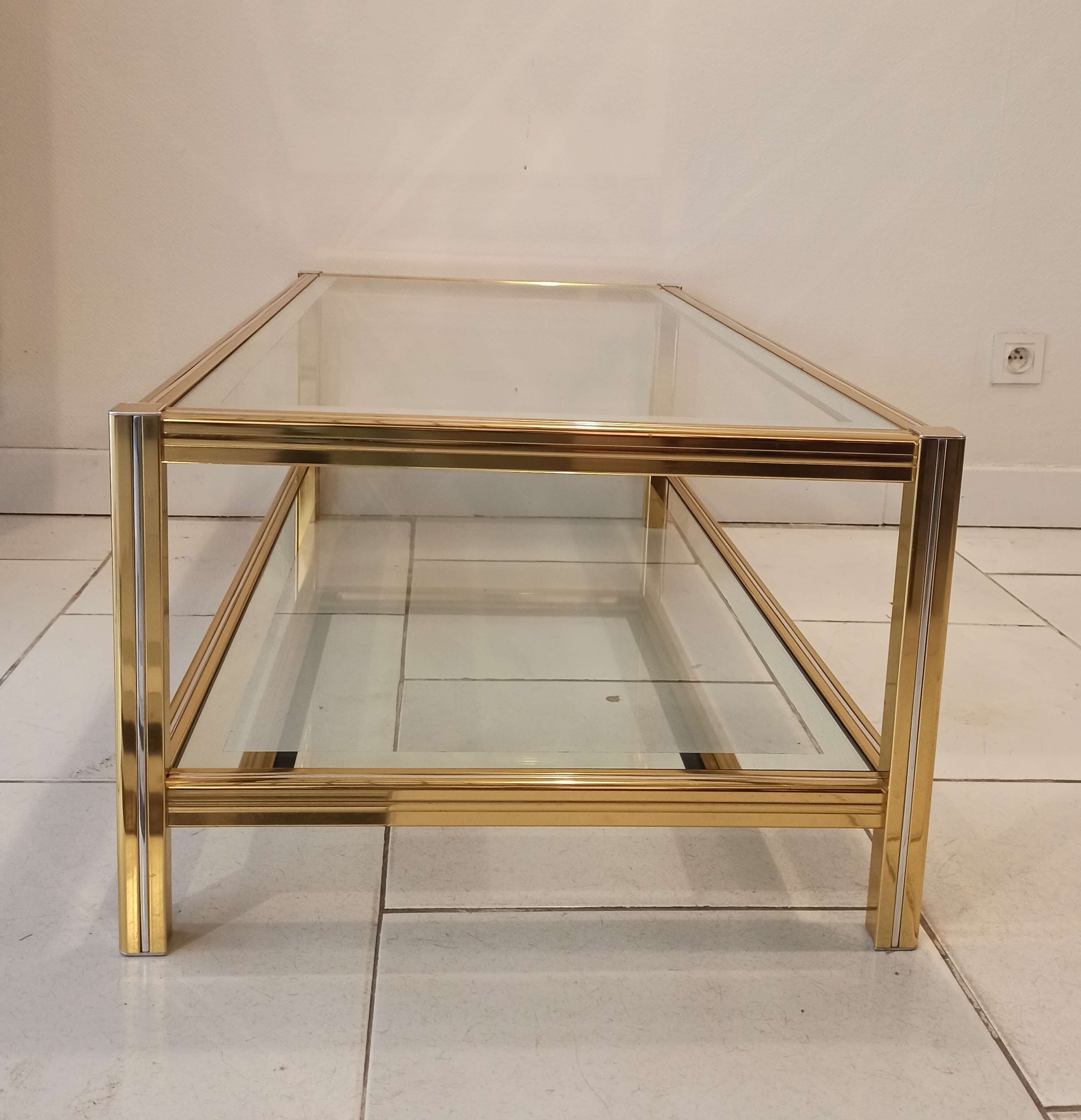 Vintage 1960s gold metal coffee table and glass tops