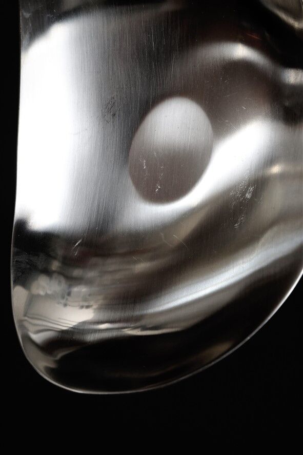 “Leaf” bowl / medium size / Helle Damkjær for Georg Jensen / brushed stainless steel / asymmetrical / Danish modern design