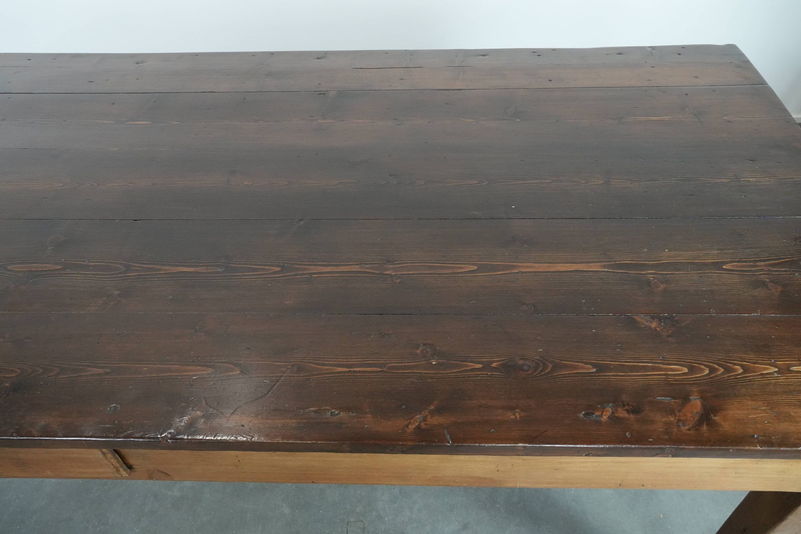 Authentic large French farmhouse antique XXL dining table with two drawers