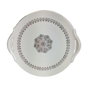 Plat rond avec anses de couleur blanc et or made in france Digoin Sarreguemines