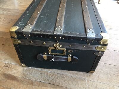 Old wooden brass leather trunk