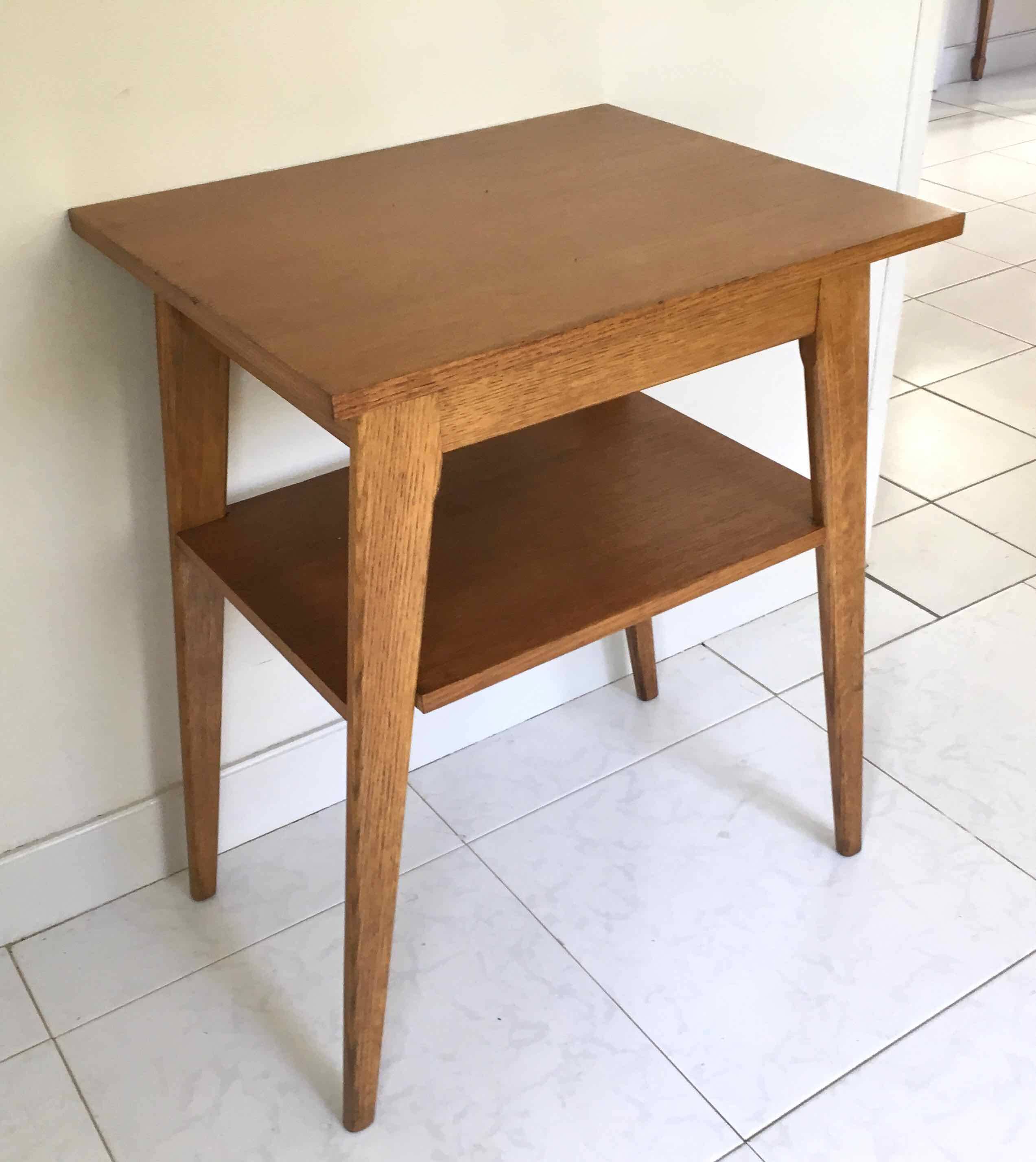 1950 compass foot pedestal table in light wood, side table, side table