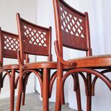 Vintage Italian Bistro Chairs - 1980s Reddish Wood, Brown Fabric - Set of 4