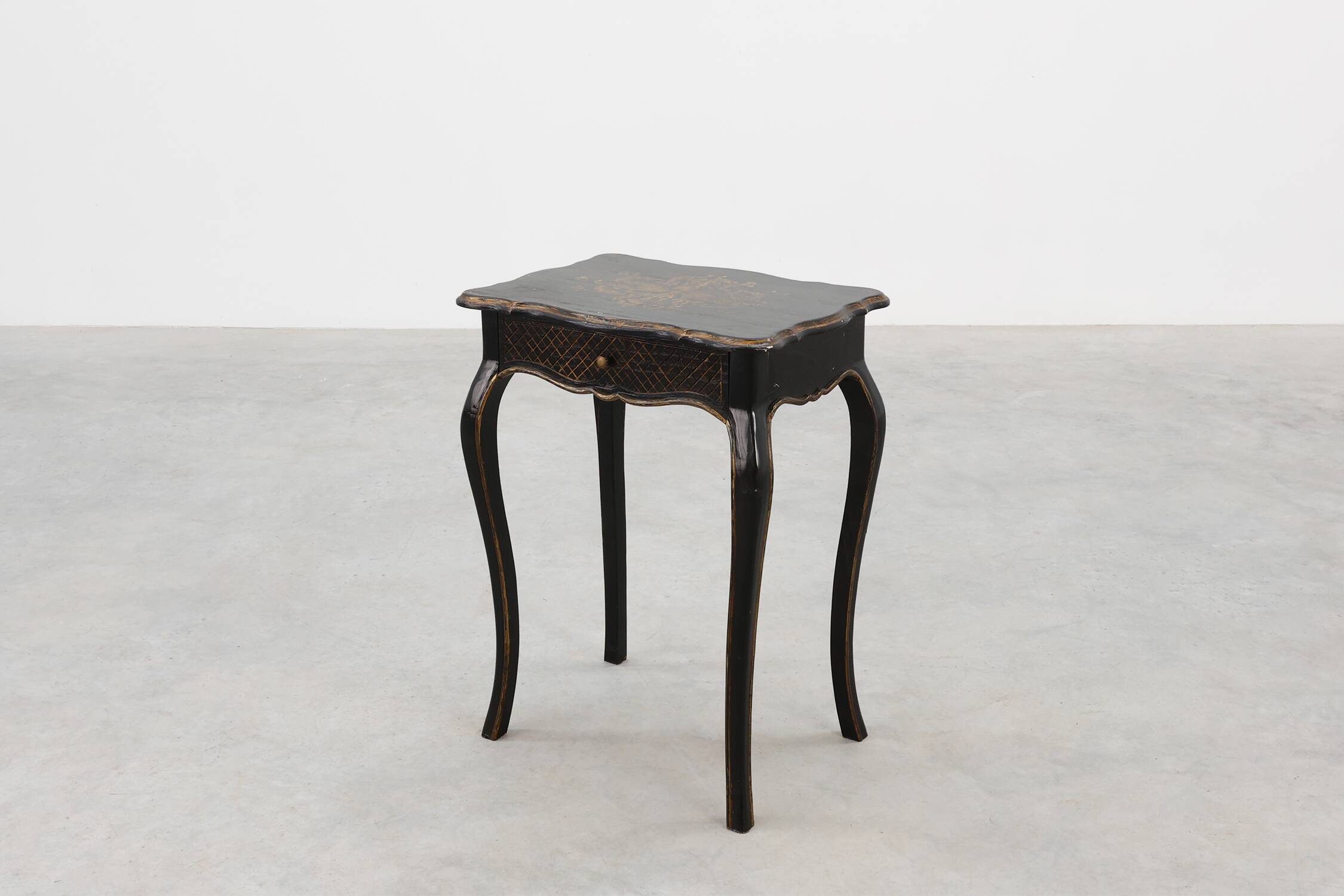 19th Century Black Wooden Side Table with Drawer, France