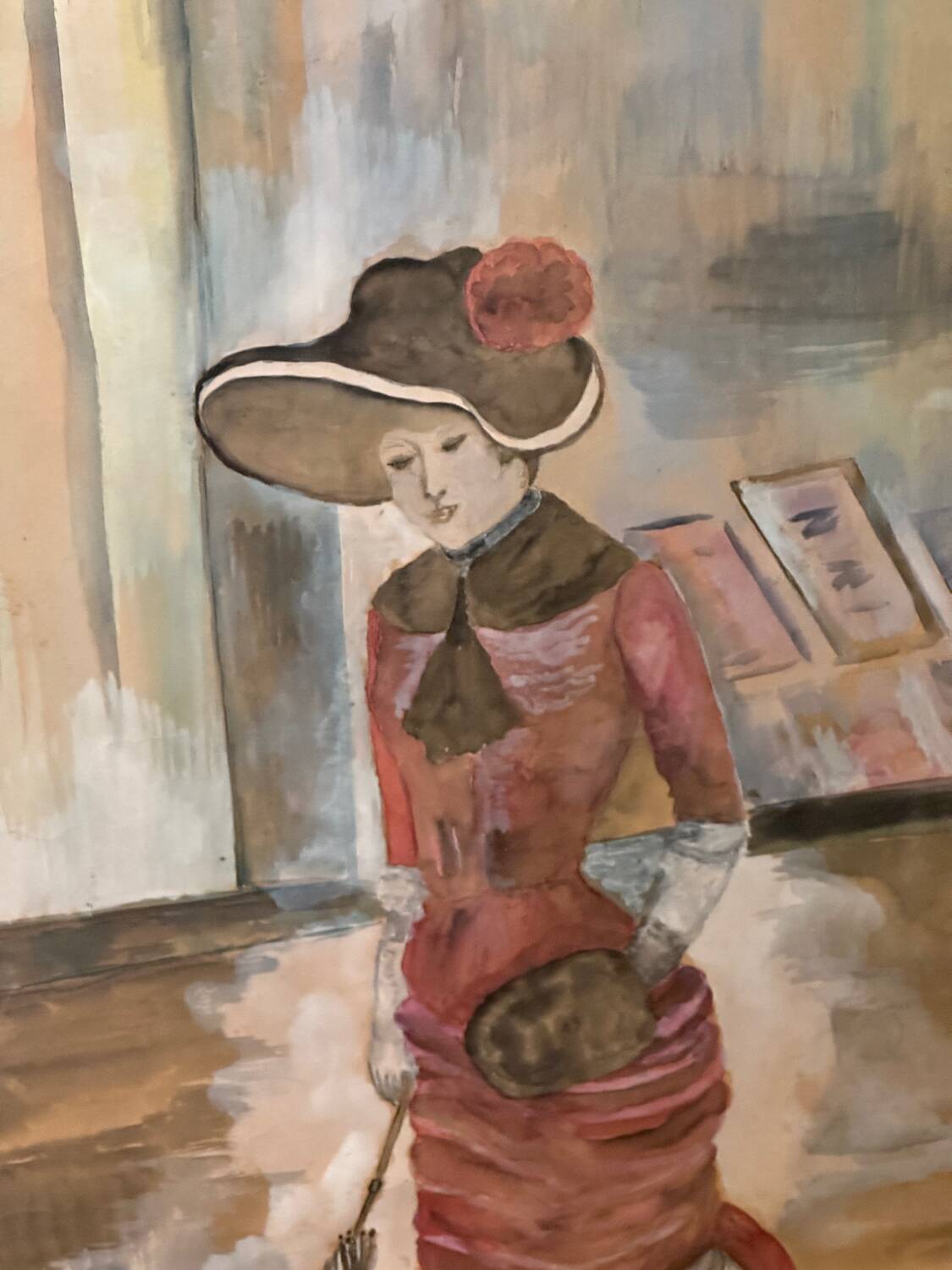 Large Framed Watercolor - An Elegant Woman - Signed 1900s