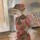 Grande Aquarelle Encadrée - Une Élégante - Signée période 1900