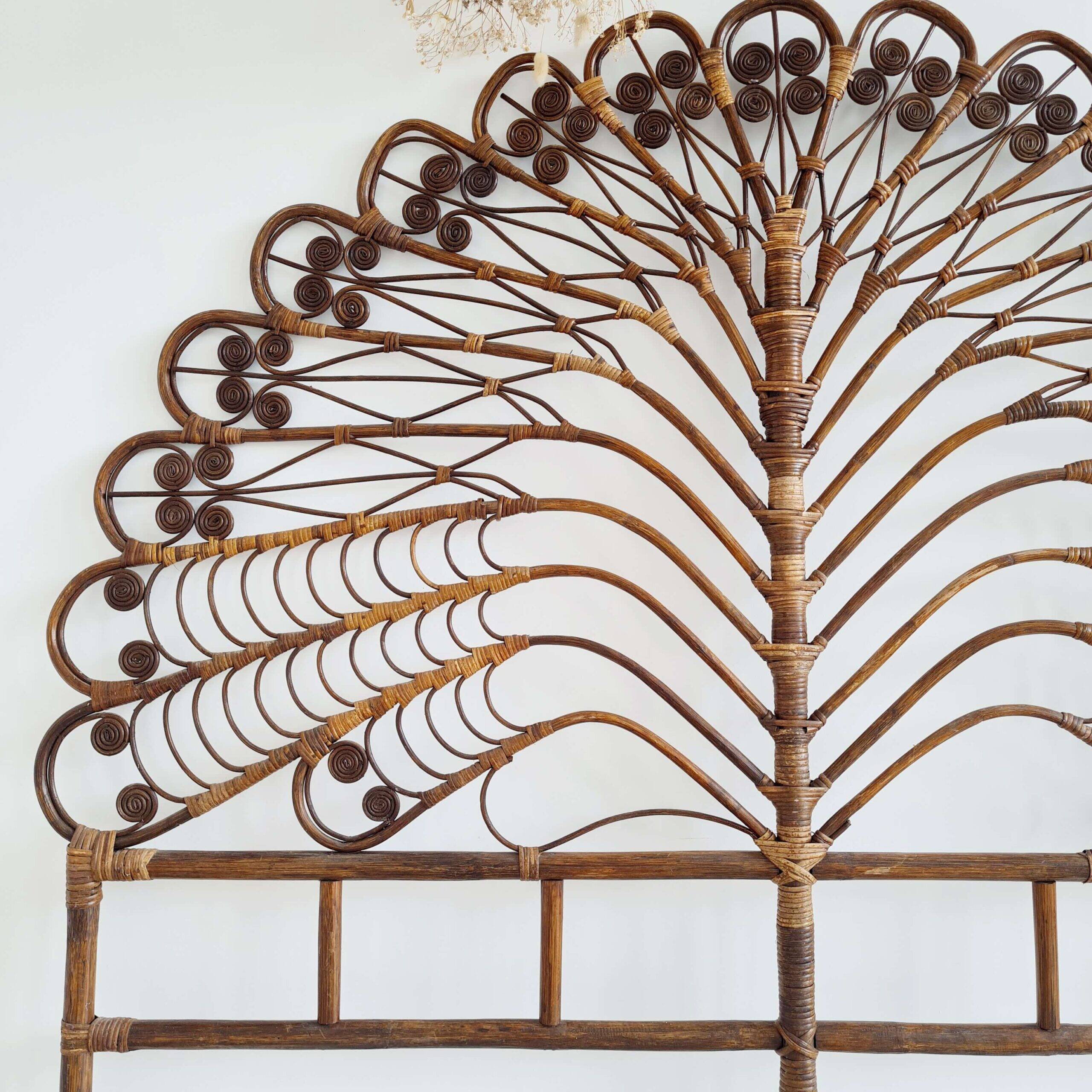 Antique peacock rattan headboard