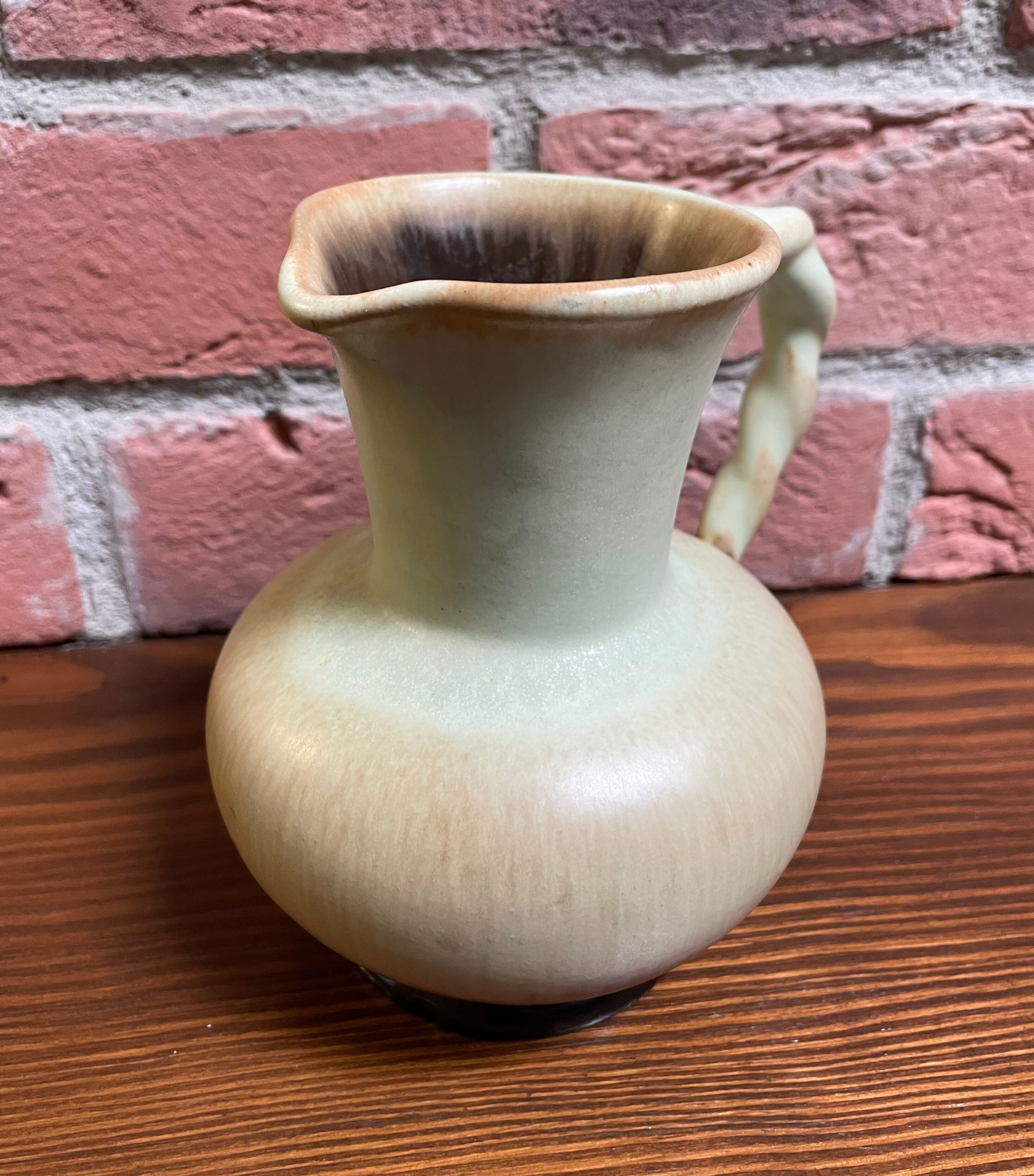Carstens Tönnieshof Jug Model 422 with Twisted Handle, Tea Green and Brown West German Art Pottery