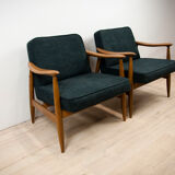 GFM-87 Beech and Fabric Armchairs by Juliusz Kędziorek for Gościcińskie Fabryki Mebli, 1960s, Set of