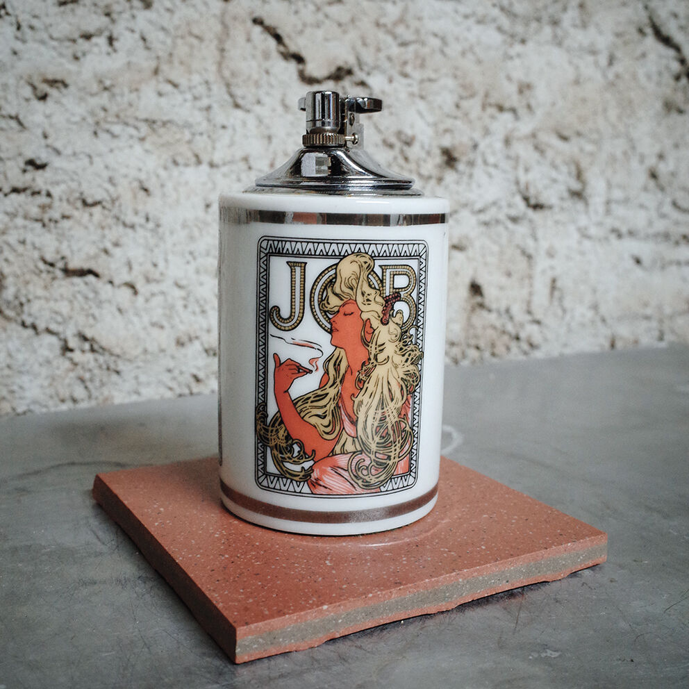 Alphonse mucha table lighter for job in earthenware