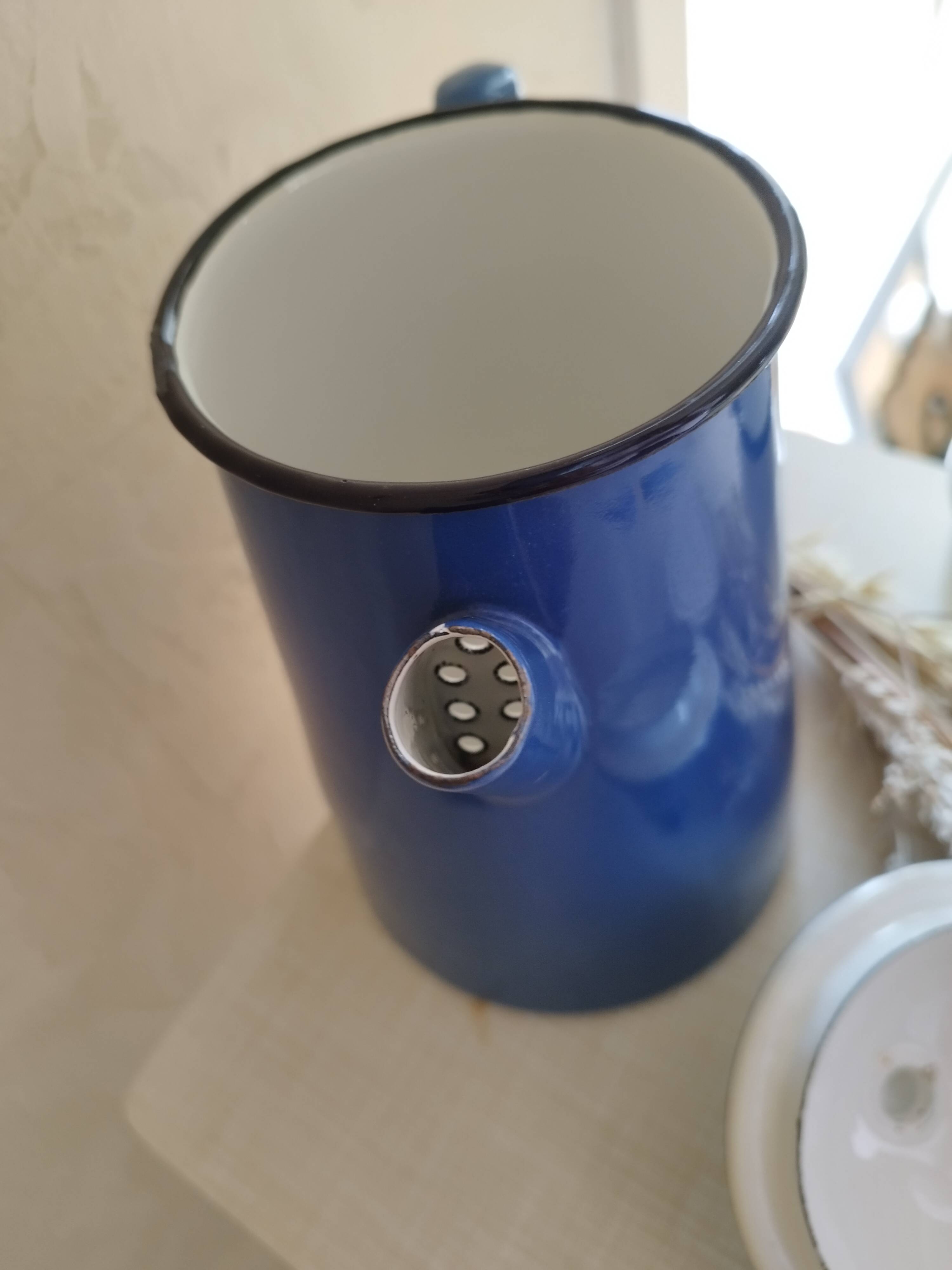 Blue enamelled coffee maker