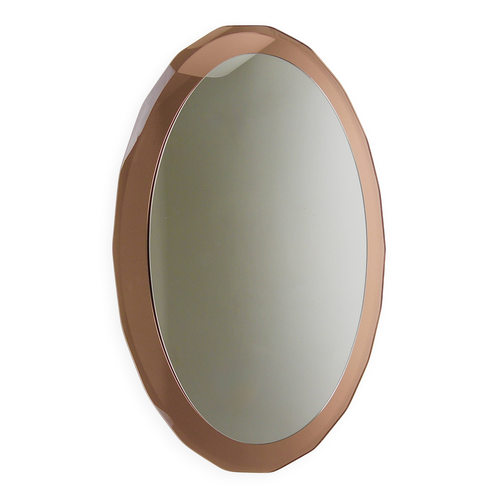 Cristal Arte Pink Oval Rosé Mid-Century Wall Mirror, Italy, 1960s
