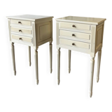 Pair of Louis XVI style bedside tables in white lacquered wood