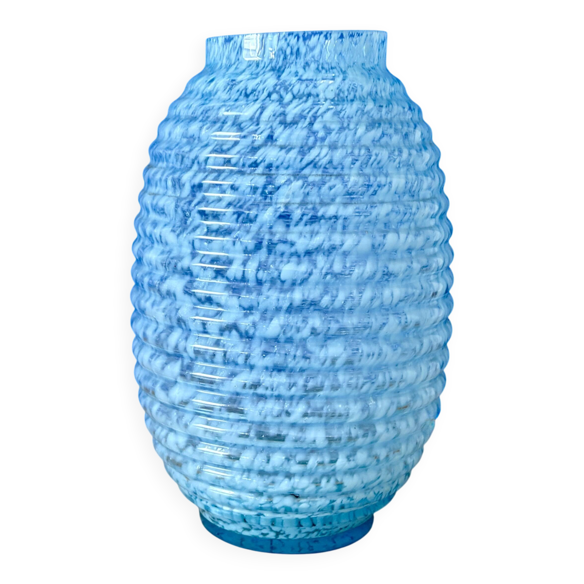 Vase vintage art déco, en verre de Clichy bleu