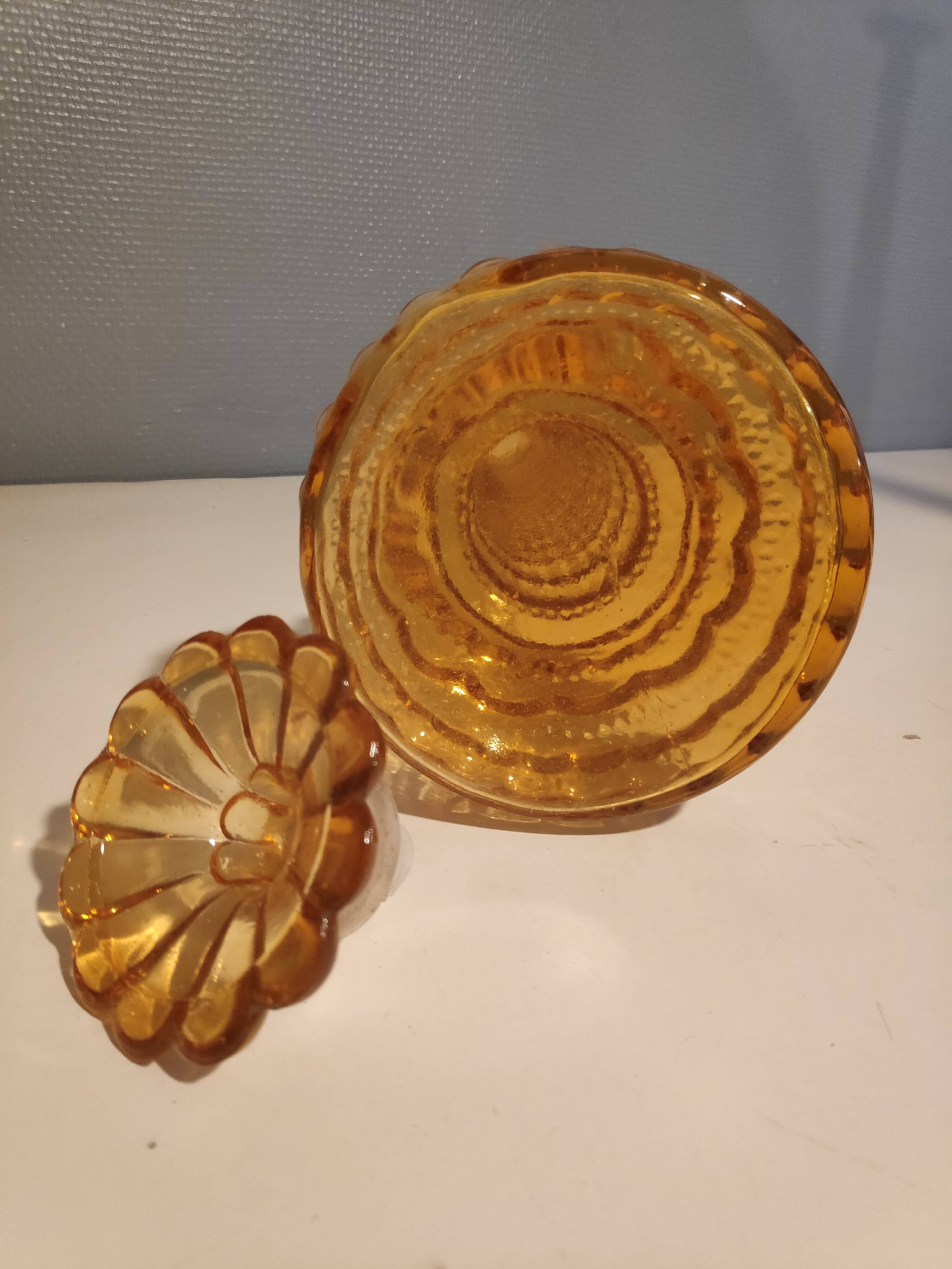 Pair of amber-coloured carafes