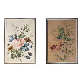 Pair of watercolors "Studies of roses" XIX°