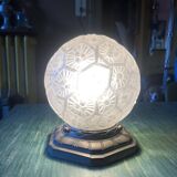 Charles Ranc art deco lamp, bedside lamp, nickel-plated bronze and glass globe