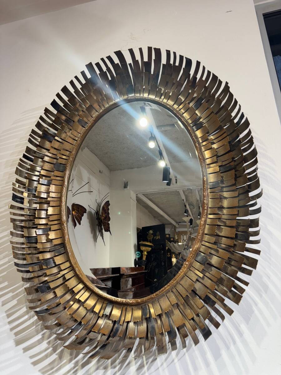 Brutalist brass mirror attributed to Curtis Jere from the 1970s.