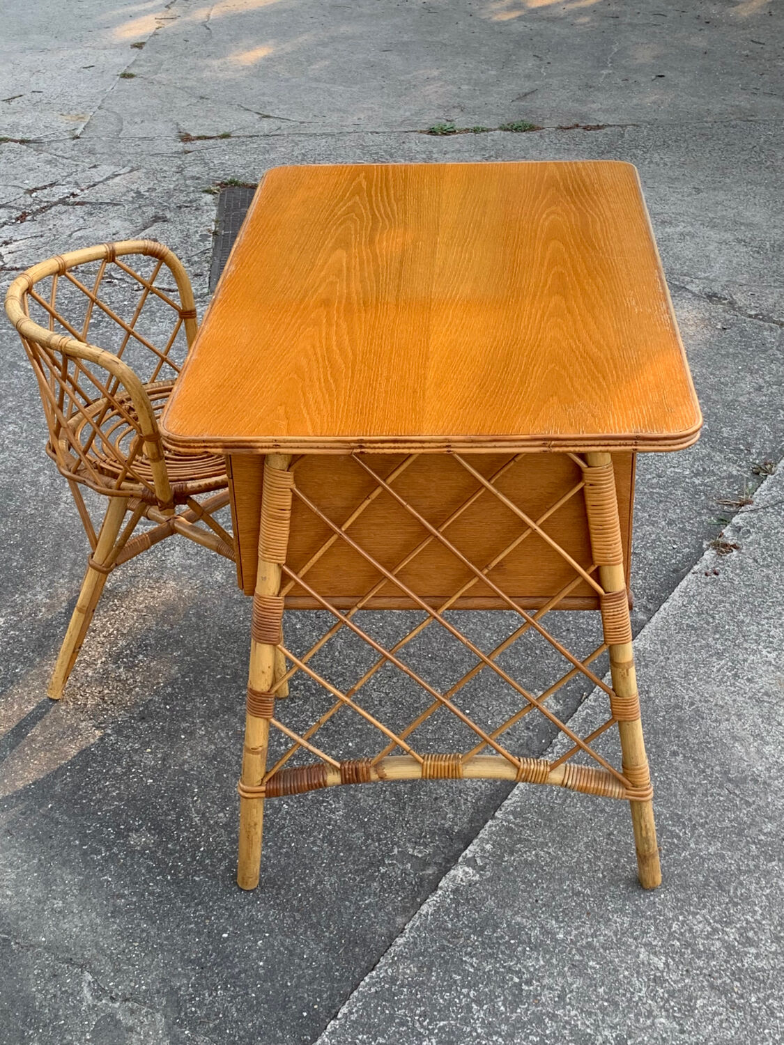 Rattan desk and chair 1960