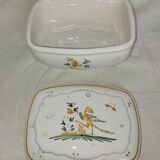 Antique butter dish in faience – Bird decoration – Late 19th / early 20th century