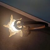 Ancienne lampe design de bureau table en fonte fleur en verre blanc