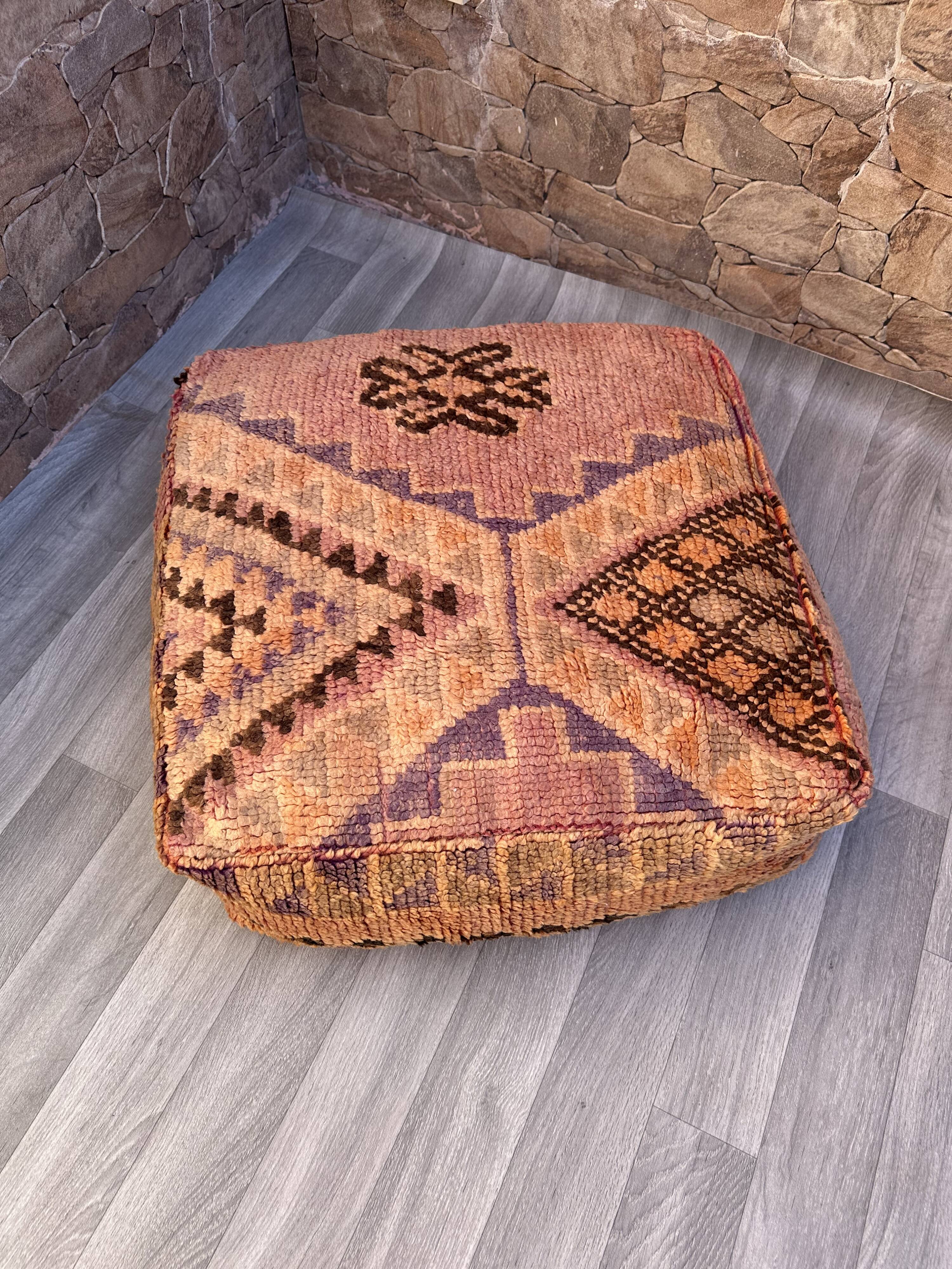 vintage Kilim Pouf, pouf marocain boujaad, housse de coussin de sol