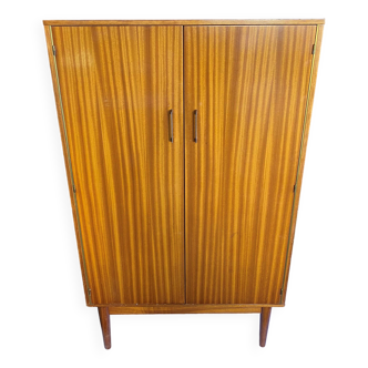 High cabinet with 2 doors in teak and vintage veneer from the 60s