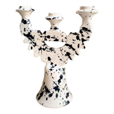 3-headed black spotted terracotta candle holder