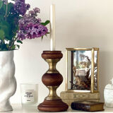 Wood and brass candle holder 1970