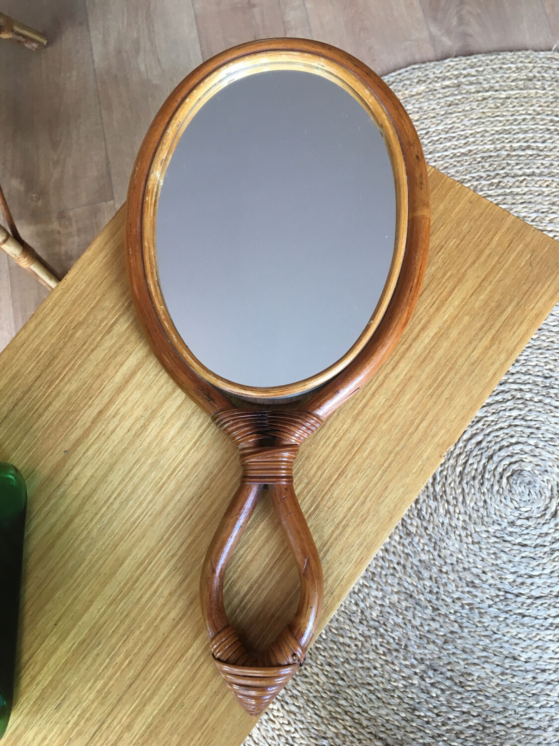 Vintage rattan mirror 19x40cm