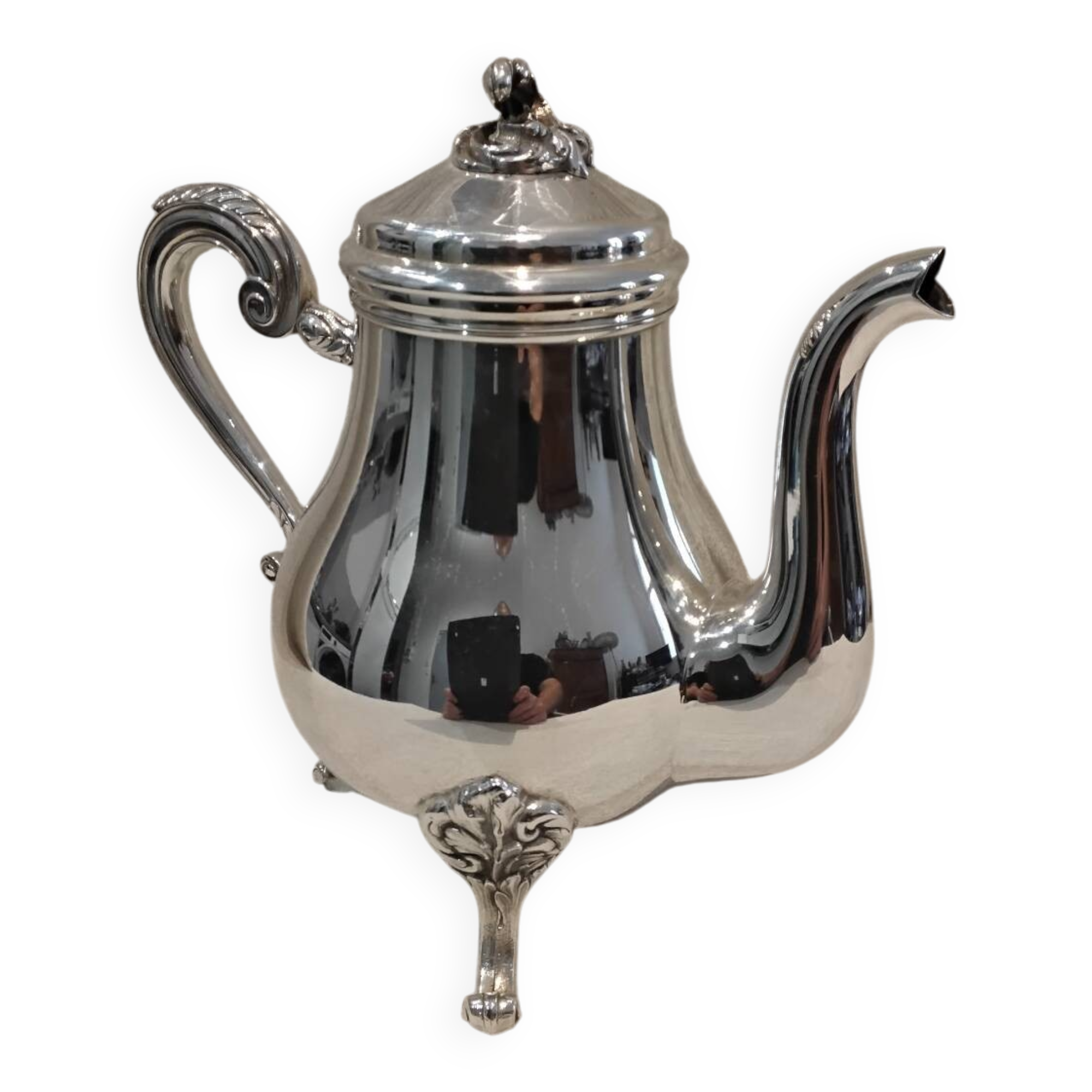 Silver-plated metal teapot by Christofle, Marly rocaille pattern, 1L