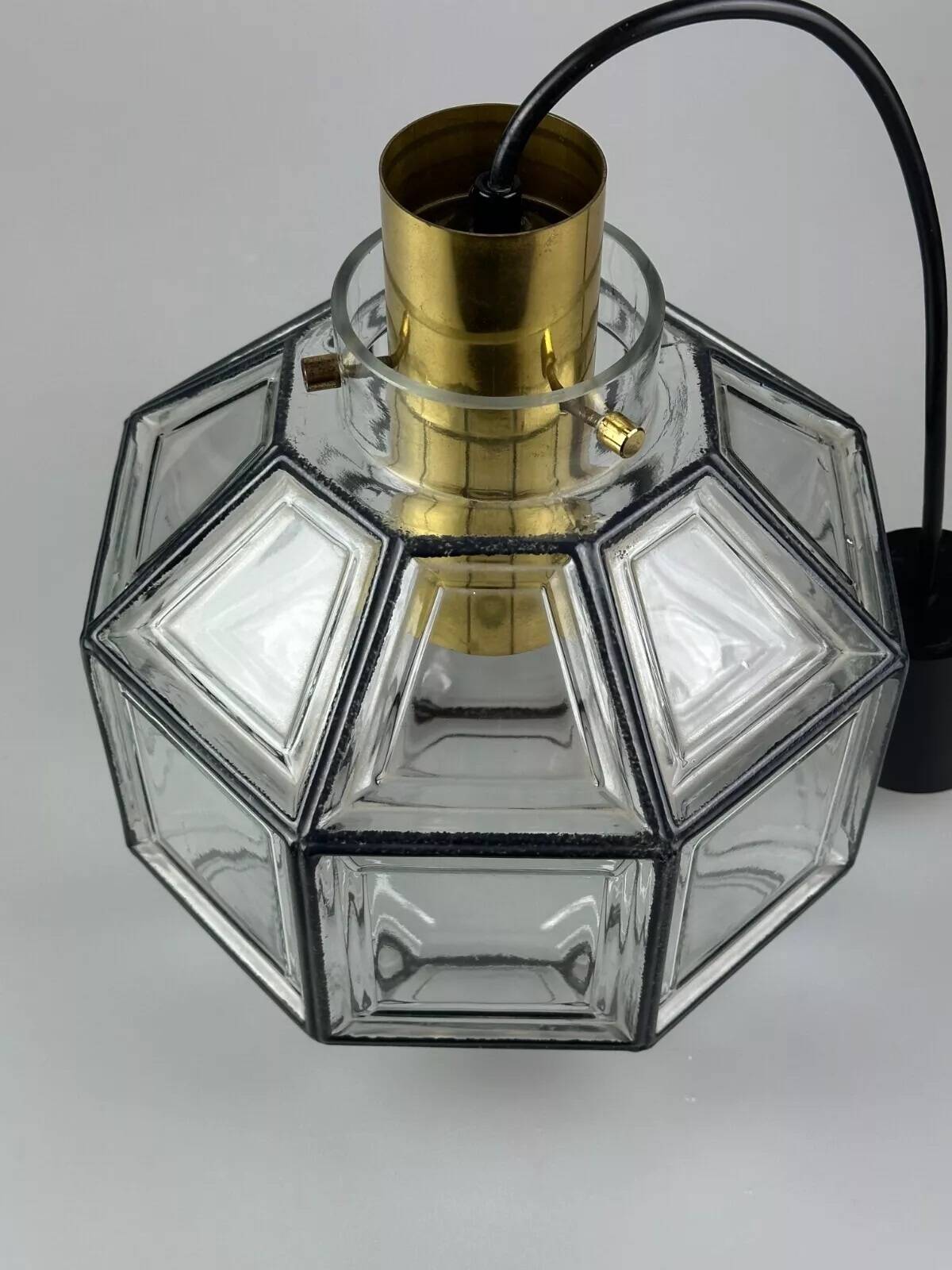 60s 70s ceiling lamp Glashütte Limburg Germany glass & brass Space Age