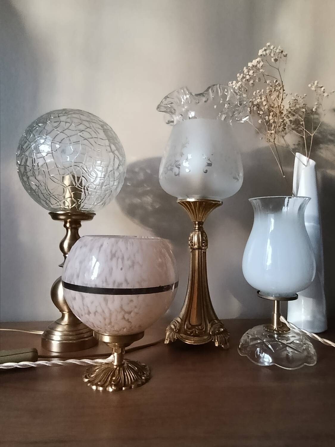 Upcycled pink glass table lamp from Clichy