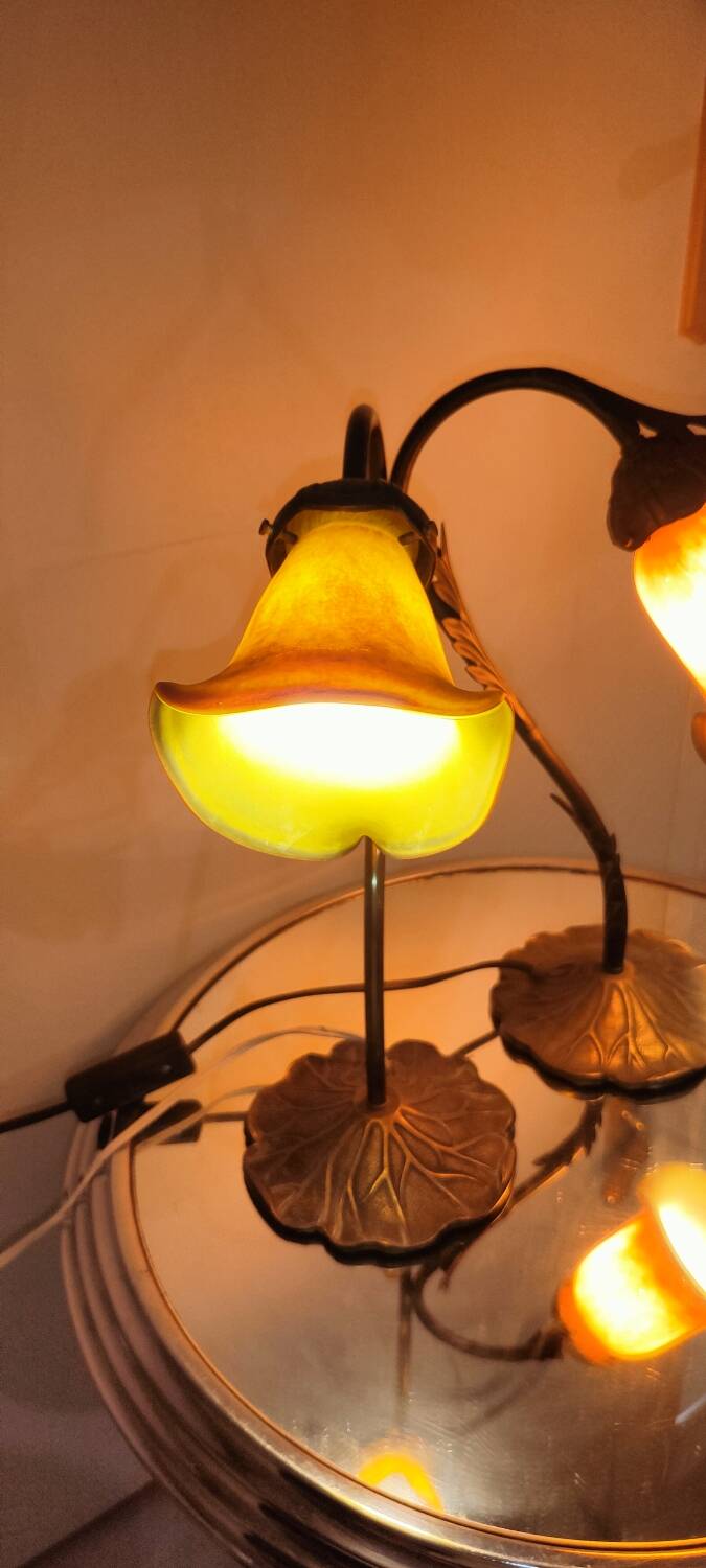 Two art nouveau style tulip lamps signed art de France
