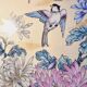 Vintage Japanese decorative plate with chrysanthemum and bird patterns.
