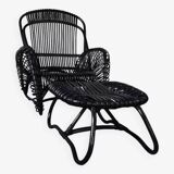 Rattan armchair and matching footstool